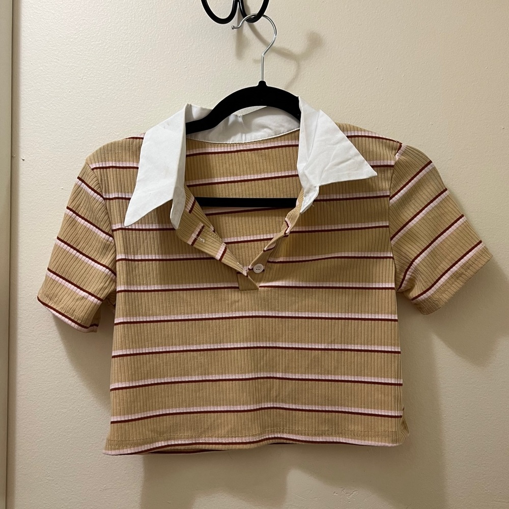 Cropped Striped Collared Shirt